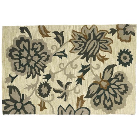 Designerski nowoczesny dywan wełniany w kwiaty beżowy ok 120x180cm Indie 2cm gruby