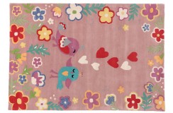 Designerski nowoczesny dywan wełniany dla dziewczynki kwiaty i wesołe ptaszki 170x240cm Indie 2cm gruby