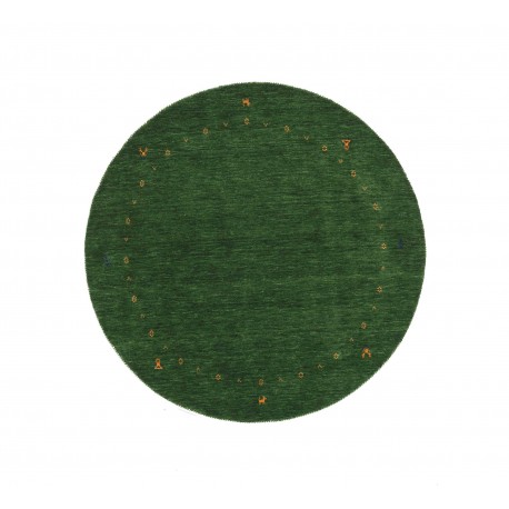 Gładki 100% wełniany dywan Gabbeh Handloom okrągły zielony 120x120cm etniczne wzory