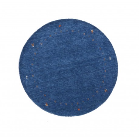 Gładki 100% wełniany dywan Gabbeh Handloom okrągły niebieski 150x150cm etniczne wzory
