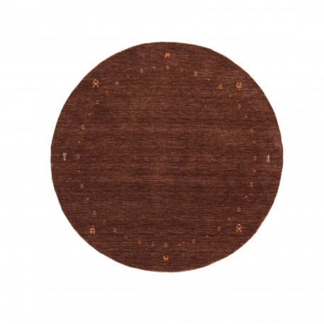 Gładki 100% wełniany dywan Gabbeh Handloom okrągły brązowy 150x150cm etniczne wzory