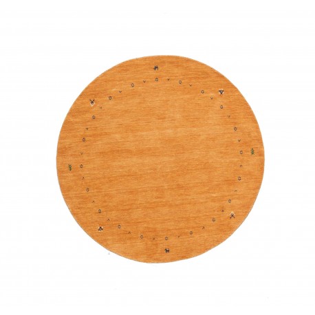 Gładki 100% wełniany dywan Gabbeh Handloom okrągły pomarańczowo-żółty 150x150cm etniczne wzory