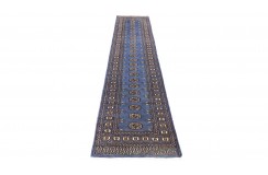 Oryginalny dywan Buchara z Pakistanu 100% wełna 80x380cm niebieski