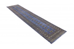 Oryginalny dywan Buchara z Pakistanu 100% wełna 80x380cm niebieski