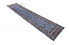 Oryginalny dywan Buchara z Pakistanu 100% wełna 80x380cm niebieski