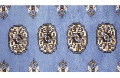 Oryginalny dywan Buchara z Pakistanu 100% wełna 80x380cm niebieski