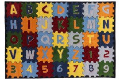 Designerski nowoczesny dywan wełniany dla dzieci Alfabet i cyfry piankowe 170x240cm Indie 2cm gruby