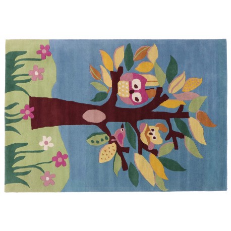 Designerski nowoczesny dywan wełniany dla dzieci ptaki na drzewie 170x240cm Indie 2cm gruby