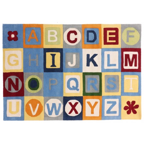Designerski nowoczesny dywan wełniany dla dzieci kolorowy alfabet 170x240cm Indie 2cm gruby