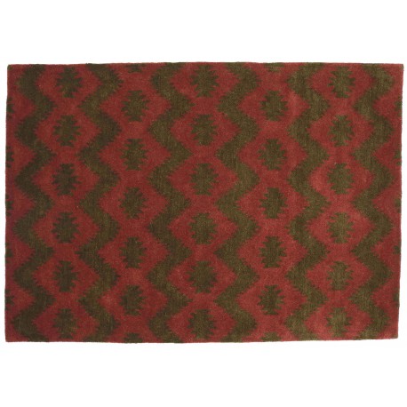 Designerski nowoczesny dywan wełniany art deco czerwień brąz ok 160x230cm Indie 2cm gruby