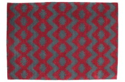 Designerski nowoczesny dywan wełniany art deco czerwień szary ok 160x230cm Indie 2cm gruby