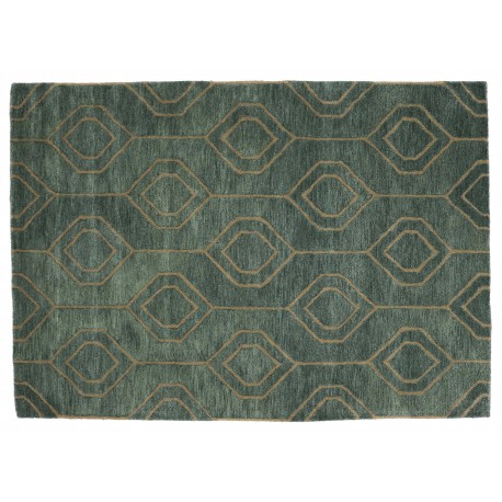 Designerski nowoczesny dywan wełniany geometryczny zielony ok 160x230cm Indie 2cm gruby