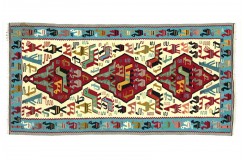 Kolorowy dywan etniczny z Turcji 110x190cm 100% wełna kilim zwierzęcy motyw