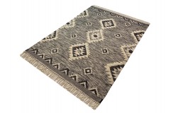 Szary kilim Art Deco durry 100% wełniany dywan płasko tkany 240x300cm dwustronny Indie dwupoziomowy