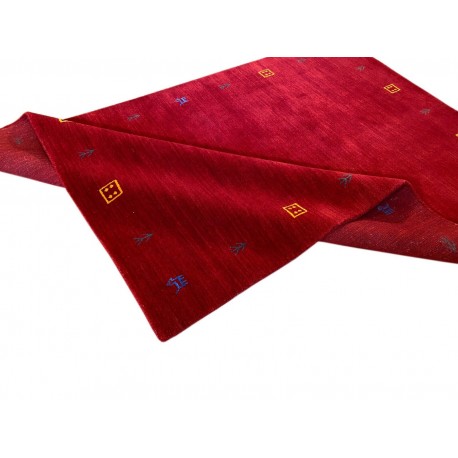 Gładki 100% wełniany dywan Gabbeh Loribaft Handloom czerwony 170x240cm etniczne wzory