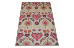 Kolorowy różowy kwiatowy dywan RUG COLLECTION do salonu nowoczesny design 100% wełna 150x240cm Indie