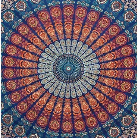 Gobelin bawełniany na ścianę z Indii 140x185cm mandala ręcznie wykonana insyjska