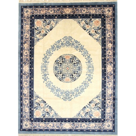 Wielki dywan Aubusson Peking China Antik Finish ręcznie tkany z Chin 300x400cm 100% wełna oryginalny kwiatowy niebieski