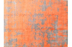 Unikatowy szaro-pomarańczowy dywan jedwabny z Nepalu deseń vintage 250x350cm luksus jedwab z bananowca