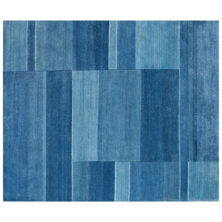 Ręcznie tkany wełniany z jedwabiem dywan indyjski Nepal 250x300cm patchwork niebieski