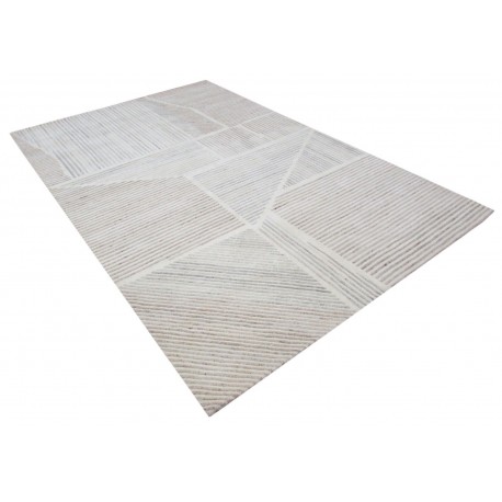 Beżowy designerski nowoczesny dywan wełniany ok 200x300cm Indie 2cm gruby geometryczny