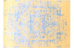 Unikatowy dywan jedwabny (jedwab z włókna bananowca) z Nepalu deseń vintage 170x240cm luksusowy żółty/niebieski