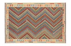 Kolorowy dywan kilim Maimana 200x300cm z Afganistanu 100% wełna dwustronny geometryczny, rustykalny art deco