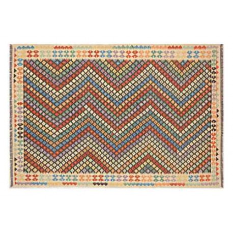 Kolorowy dywan kilim Maimana 200x300cm z Afganistanu 100% wełna dwustronny geometryczny, rustykalny art deco