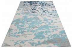 Nowoczesny niebiesko-szary dywan do salonu 100% wełniany wzór moro abstrakcyjny 160x230cm