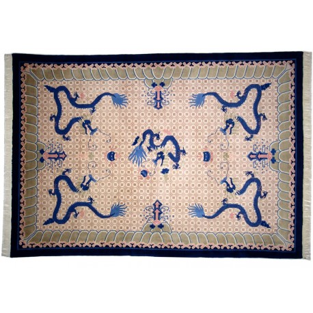 Dywan Aubusson Peking China Antik ręcznie tkany z Chin 213x306cm 100% wełna oryginalny ze smokami
