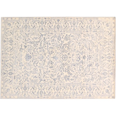 Jasny dywan kwiatowy vintage z wełny owczej i jedwabiu ok 170x240cm luksus ręcznie tkany w Indiach