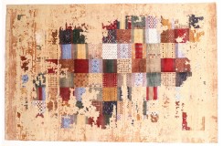 Wełna + jedwab dywan Gabbeh Loribaft patchwork vintage beżowy ok 170x240cm Indie