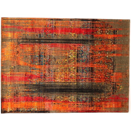 Odważny, kolorowy dywan z Nepalu design abstrakcyjny vintage Contemprary wełna / jedwab 170x240cm luksusowy