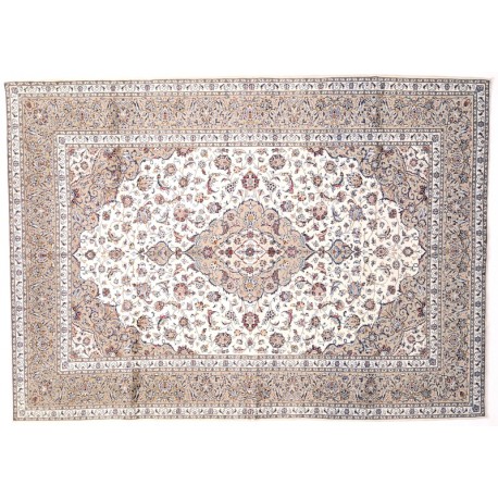Ecru/brąz perski ręcznie tkany dywan Keszan - Keshan z Iranu 100% wełnia ok 250x350cm