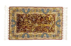 Hereke - unikatowy jedwabny dywan 77x128cm ręcznie tkany, Turcja islamski kaligraficzny majstersztyk sygnowany