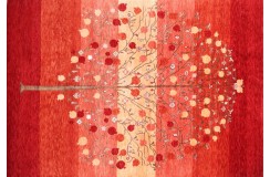 Wełna + jedwab dywan Gabbeh Loribaft drzewo życia czerwony ok 170x240cm Indie