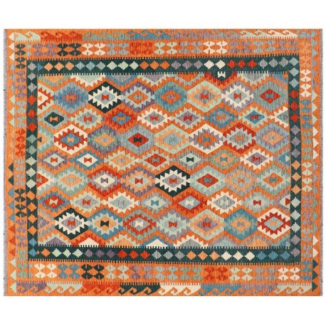 Kolorowy dywan kilim Maimana 250x300cm z Afganistanu 100% wełna dwustronny rustykalny