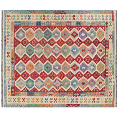 Kolorowy dywan kilim Maimana 250x300cm z Afganistanu 100% wełna dwustronny rustykalny