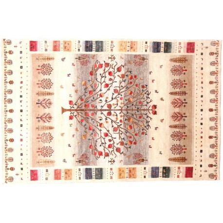 Wełna + jedwab dywan Gabbeh Loribaft drzewo życia beżowy ok 200x300cm Indie