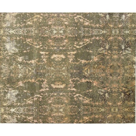 Ekskluzywny dywan jedwabny z Nepalu deseń abstrakcyjny vintage 250x300cm luksus jedwab z bananowca zieleń