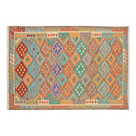 Kolorowy dywan kilim Waziri 170x240cm z Afganistanu 100% wełna dwustronny rustykalny