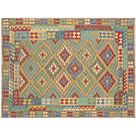 Kolorowy dywan kilim Waziri 180x240cm z Afganistanu 100% wełna dwustronny rustykalny