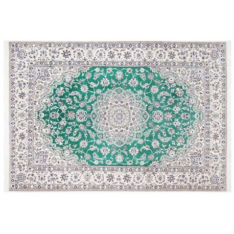 Nain 12lah Kashmar gęsto ręcznie tkany dywan z Iranu wełna + jedwab ok 200x300cm zielony majestatyczny