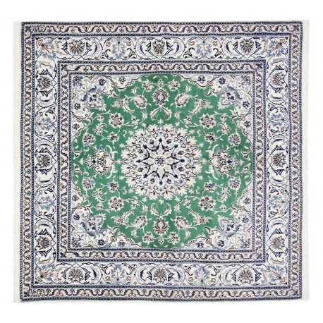 Nain 12lah Kashmar gęsto ręcznie tkany dywan z Iranu wełna + jedwab ok 200x200cm zielony majestatyczny kwadratowy