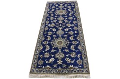 Nain gęsto ręcznie tkany dywan z Iranu wełna + jedwab ok 80x200cm granatowy chodnik