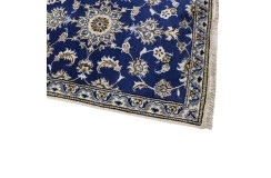 Nain gęsto ręcznie tkany dywan z Iranu wełna + jedwab ok 80x200cm granatowy chodnik