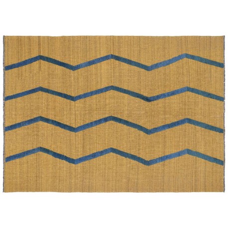 Żółty dwupoziomowy dywan kilim Fars Mazandaran z Iranu 225x320cm 100% wełna dwustronny nowoczesny