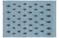 Niebieski dwupoziomowy dywan kilim Fars Mazandaran z Iranu 200x290cm 100% wełna dwustronny nowoczesny