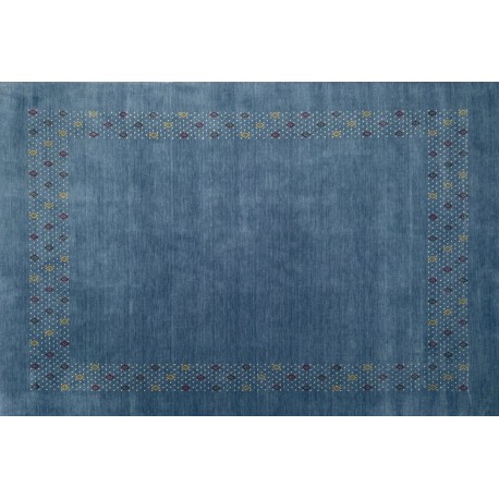 Gładki 100% wełniany dywan Gabbeh Loribaft Handloom niebieski 170x240cm etniczne wzory