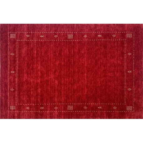 Gładki 100% wełniany dywan Gabbeh Loribaft Handloom czerwony 170x240cm etniczne wzory